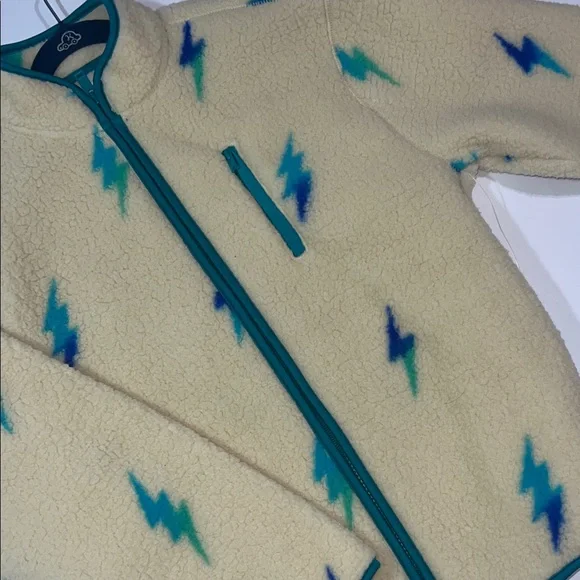 Old Navy Cream Fleece Jacket with Blue and Green Lightning - Picture 3 of 9